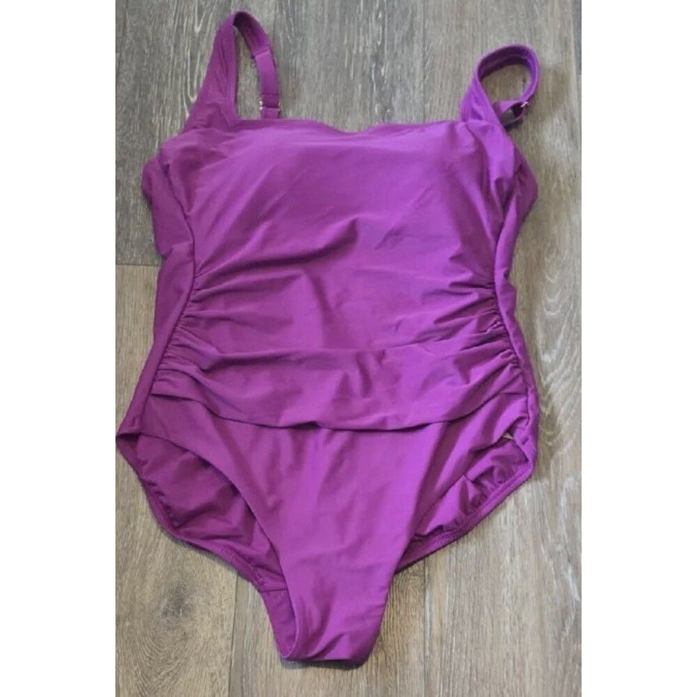 Shade & Shore Women's Black Shirred Tummy Control One Piece Swimsuit, 18 - Picture 3 of 6